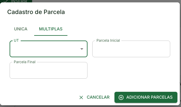 Modal de cadastro de múltiplas parcelas