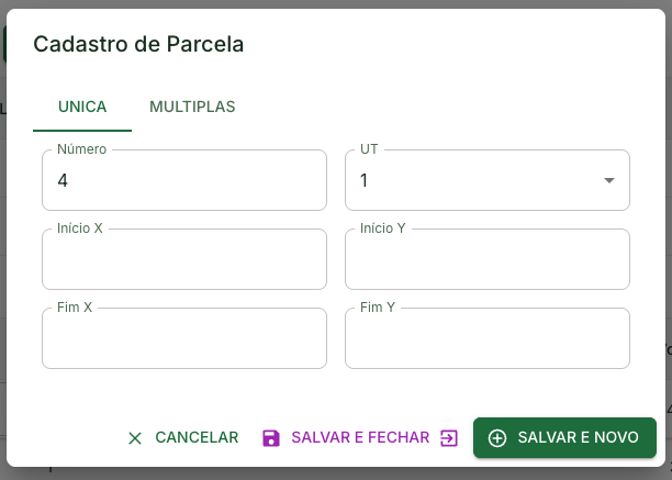 Modal de cadastro de parcela única