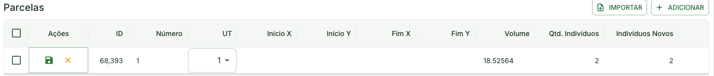 Modal de edição de parcela